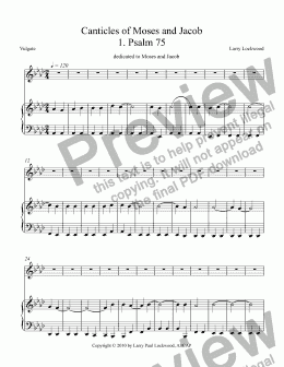 page one of Canticles of Moses and Jacob, for voice and keyboard