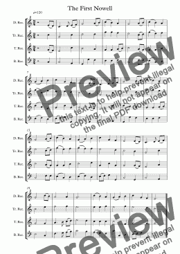 page one of The First Noel Nowell arr for Recorder Christmas Quartet