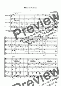 page one of Bridge - 6 Miniature Pastorals for clarinet quintet (Eb,2Bb,Alto,Bass.)