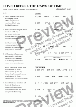 page one of LOVED BEFORE THE DAWN OF TIME (Salvation's song)