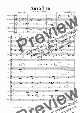 page one of Aura Lee - Love me tender - Elvis - Clarinet Quartet