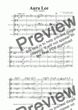 page one of Aura Lee - Love me tender - Elvis - Wind Quintet