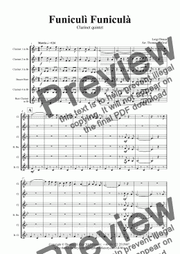 page one of Funiculi Funicula - Italian Evergreen - Clarinet Quintet