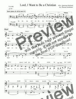 page one of Lord I want to be a Christian (Jazz arr./ key of Db)