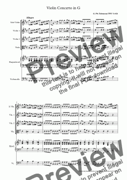 page one of Telemann Violin Concerto in G TWV 51:G8 for Violin and String Orchestra