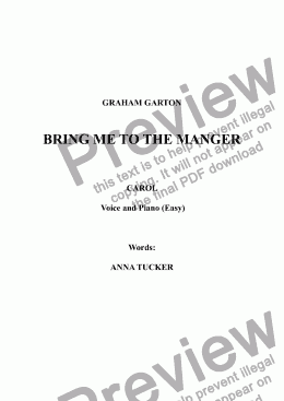 page one of CAROL - Bring Me To The Manger -  for Voice and Piano. (Easy) Words: Anna Tucker