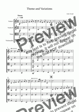 page one of Theme and Variations on a major scale based theme for String Quartet or Orchestra