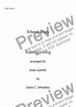 page one of Grieg - Solveig’s Song for brass quintet