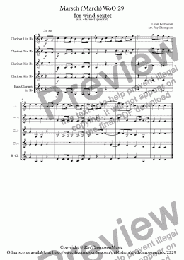 page one of Beethoven: Marsch (March) WoO 29 originally composed for wind sextet - clarinet quintet