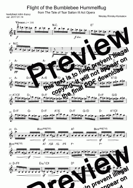 page one of Rimsky-Korsakov - Flight of the Bumblebee  from The Tale of Tsar Saltan III Act Opera - Le Vol du bourdon - Hummelflug - El vuelo del moscardón - Il volo del calabrone - 熊蜂の飛行 リムスキー＝コルサコフ - 왕벌의 비행 - Полёт шмеля - PDF - lead sheet Melody + chords