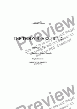 page one of PIANO DUET 4-hands - 'THE TEDDY BEAR'S PICNIC' arrangement of the original music by John Walter Bratton (1868-1947). No lyric.