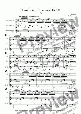 page one of Dvorak: Humoresque No.7 (Humoresken) Op.101 - clarinet trio (2 Bb and bass)