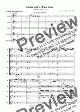 page one of ROSSINI, Gioacchino: Sonata in D for Flute Choir, after String Sonata no 6 in D (3fl, afl, bfl).