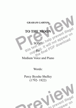 page one of SONG - TO THE MOON - 'for Medium Voice and Piano. Words: Percy Bysshe Shelley (1792-1822)