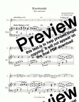 page one of Korobeiniki (flute and piano) - Score and parts