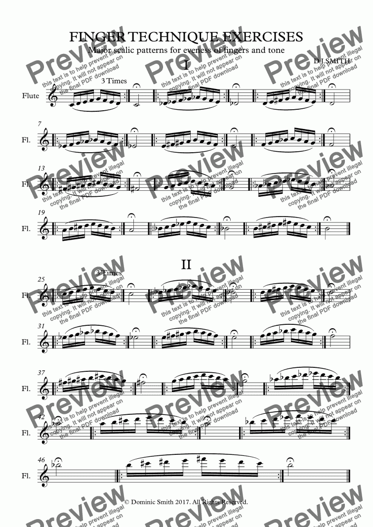 FINGER TECHNIQUE EXERCISES for Flute (Major) - Sheet Music PDF file