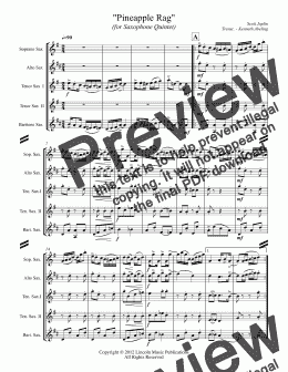 page one of Joplin - Pineapple Rag (Saxophone Quintet SATTB)