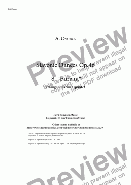 page one of Dvorak: Slavonic Dances Op.46  8 "Furiant" - clarinet quintet