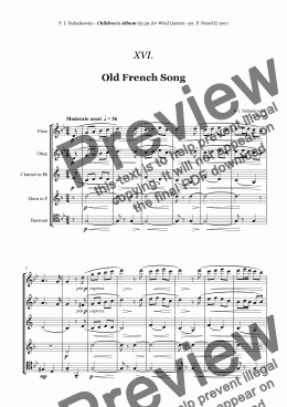 page one of Tchaikovsky - ''Old French Song'' from ''Album for the Young'' Op.39 for Woodwind Quintet