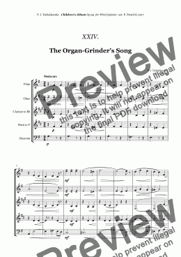 page one of Tchaikovsky - ''The Organ-Grinder Sings'' from ''Album for the Young'' Op.39 for Woodwind Quintet