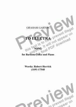 page one of SONG - 'TO ELECTRA' for BARITONE Voice. Words: Robert Herrick (1691-1754)