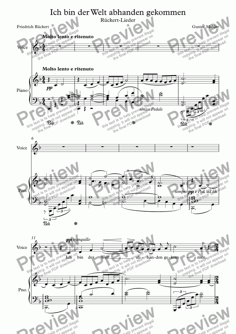 Ich Bin Der Welt Abhanden Gekommen Download Sheet Music Pdf File