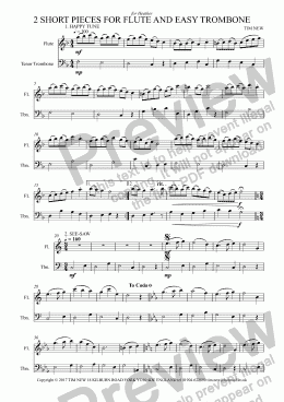 page one of 2 SHORT PIECES FOR FLUTE AND EASY TROMBONE