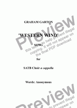 page one of CHORAL SONG - 'WESTERN WIND' for SATB Choir a cappella. Words: Lord Byron (George Gordon (1788-1824)