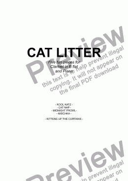 page one of CAT LITTER (Five fun pieces for Clarinet in B flat and Piano)