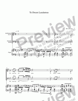 page one of "Te Deum Laudamus" for SATB choir & organ