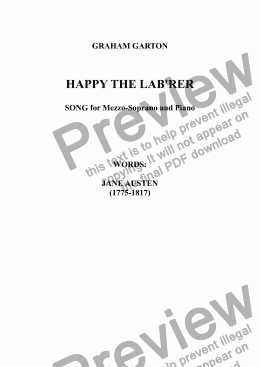 page one of SONG - 'HAPPY THE LAB'RER' for MEZZO-SOPRANO Voice and Piano. Words: Jane Austen (1770-1817)