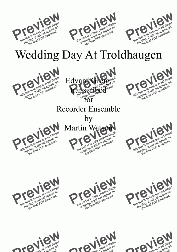 Wedding Day At Troldhaugen for Recorder Ensemble - Download PDF file