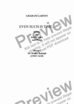 page one of SONG - 'EVEN SUCH IS TIME...' for BASS Voice and Piano. Words: Sir Walter Raleigh ( 154?-1618)