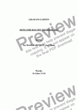 page one of SONG for MAUNDY THURSDAY 2017 - 'And now I give you...' for BASS-BARITONE and Piano. Words: St John 13.34