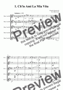 page one of Brass Quintet - Monteverdi Madrigals Book 1 - 01. Ch'io Ami La Mia Vita