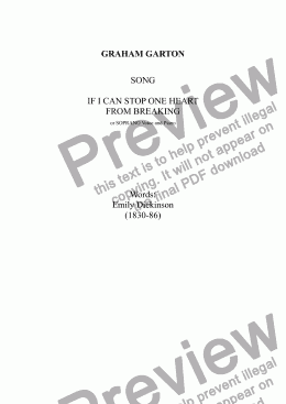 page one of SONG - 'IF I CAN STOP ONE HEART FROM BREAKING' - for SOPRANO Voice and Piano. Words: Emily Dickinson (1830-86)