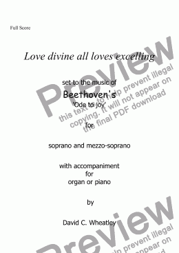 page one of Love divine all loves excelling (Ode to joy) for soprano and mezzo with organ or piano accompaniment