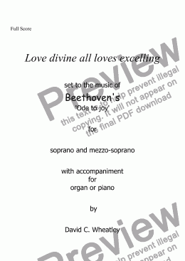 page one of Love divine all loves excelling (Ode to joy) for soprano and mezzo with organ or piano accompaniment