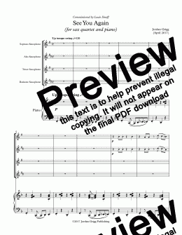 page one of See You Again (for sax quartet and piano) - Score and parts