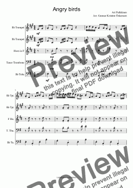 page one of Angry birds for brass quintet