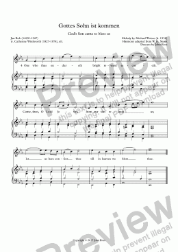 page one of Gottes Sohn ist kommen (God's Son came to bless us) - Reharmonisation & descant