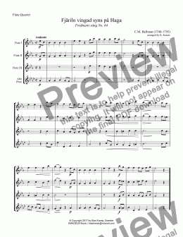 page one of Fjäriln vingad syns på Haga for flute quartet