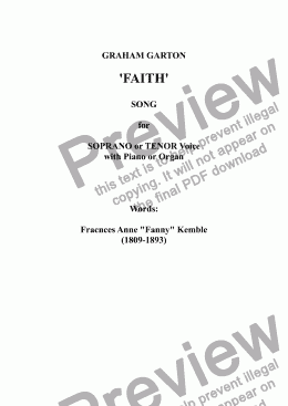 page one of SONG - 'BETTER TRUST ALL, AND BE DECEIVED' for SOPRANO or TENOR Voice and Piano or Organ or sung by SATB Choir a cappella or accompanied like a Hymn.. Words: Frances Anne "Fanny" Kemble (1809-1893)   