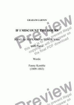 page one of SONG - 'IF I MISCOUNT THE HOURS*' for SOPRANO or TENOR Voice and Piano. Words: Frances Anne "Fanny" Kemble (1809-1893)