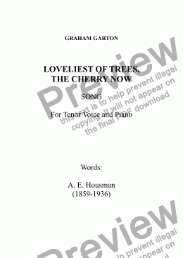 page one of SONG - 'LOVELIEST OF TREES, THE CHERRY NOW' for TENOR Voice and Piano. Words: A. E. Housman (1859-1936)