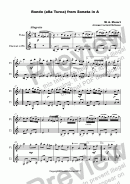 page one of Rondo Alla Turca, Duet for Flute and Clarinet