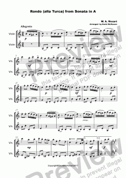 page one of Rondo Alla Turca, Duet for two Violins