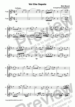 page one of Voi che Sapete Duet for Flute