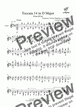 page one of Toccata 14 in D Major for solo guitar