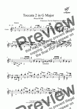 page one of Toccata 2 in G Major for solo guitar